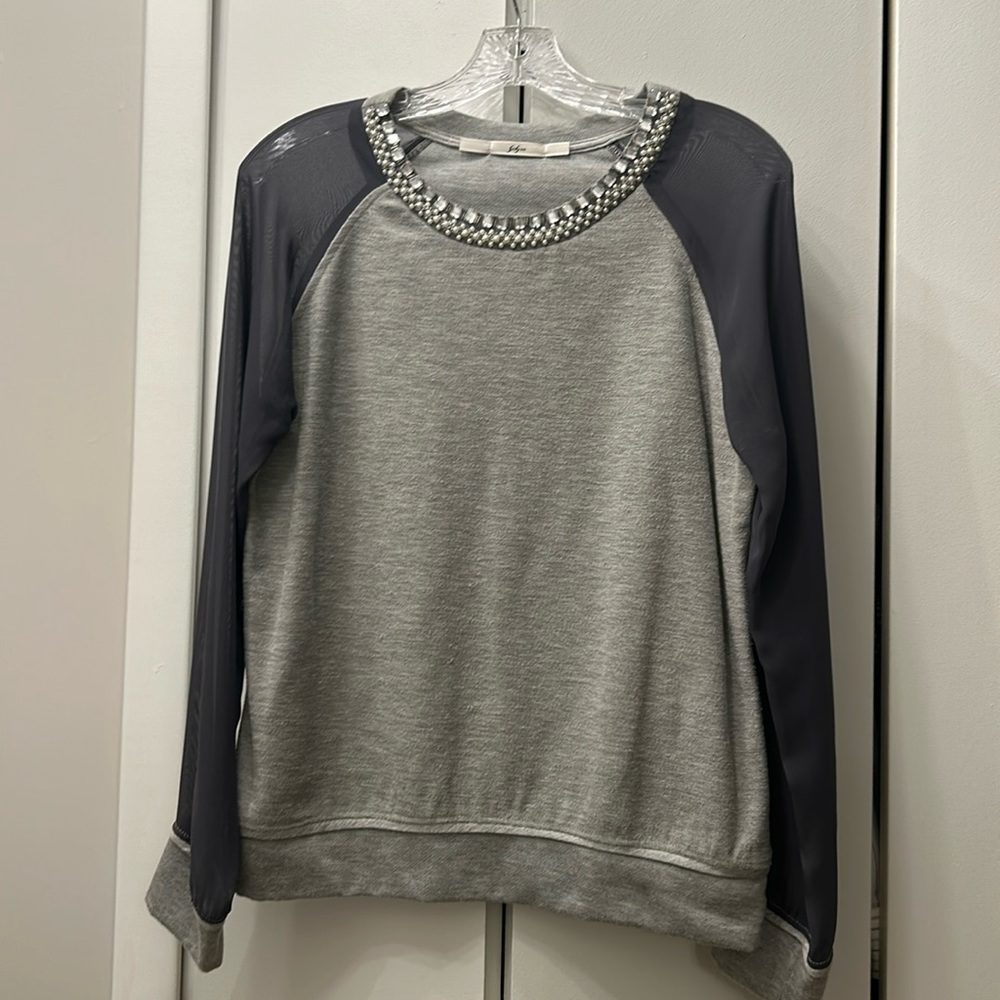 Gibson embellished collar sweatshirt with sheer sleeves